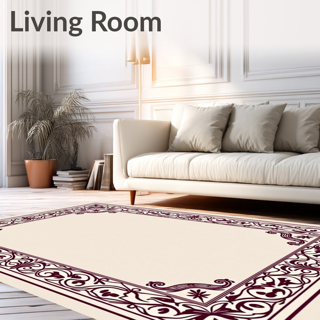 Elaborate Floral Scrollwork Border Rug