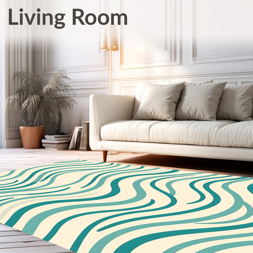 Modern Teal Cream Wave Pattern Rug