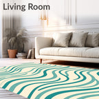 Modern Teal Cream Wave Pattern Rug