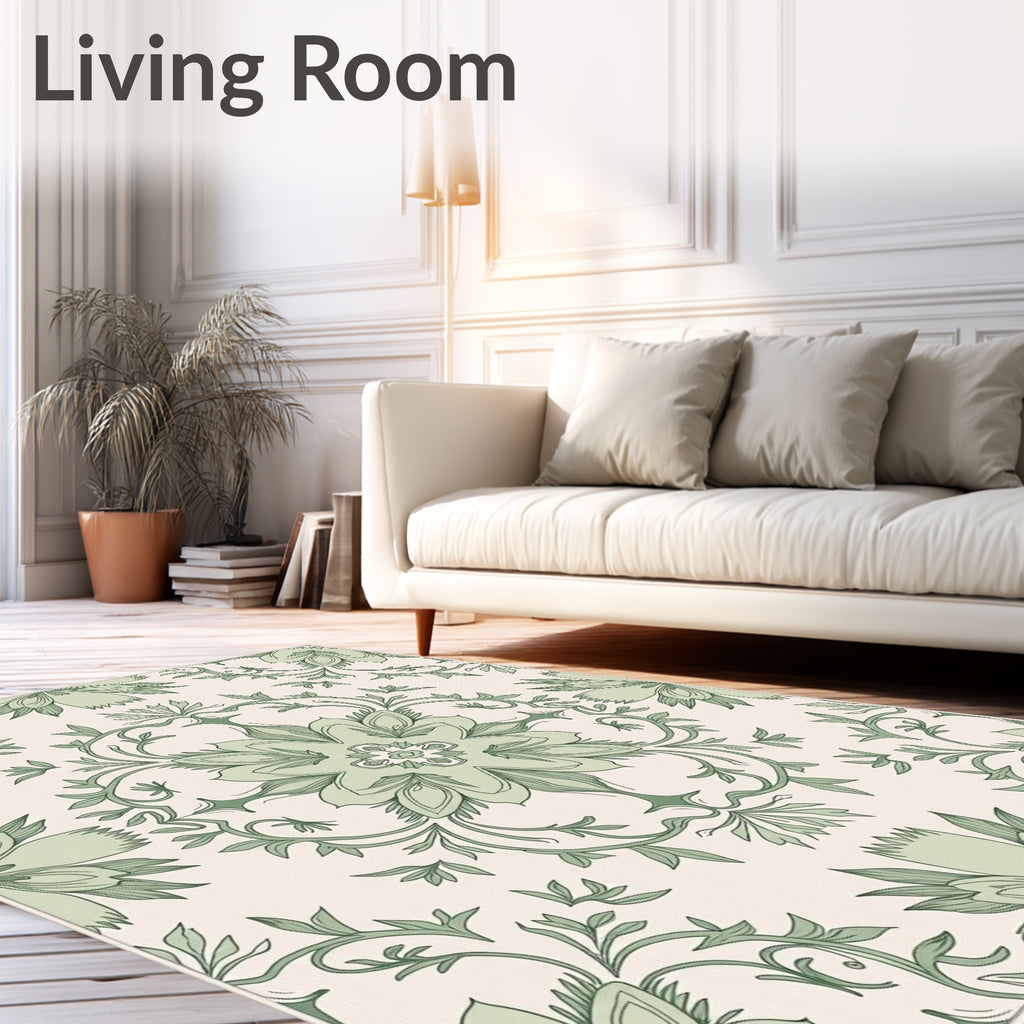Green Floral Symmetry Pattern Design Rug