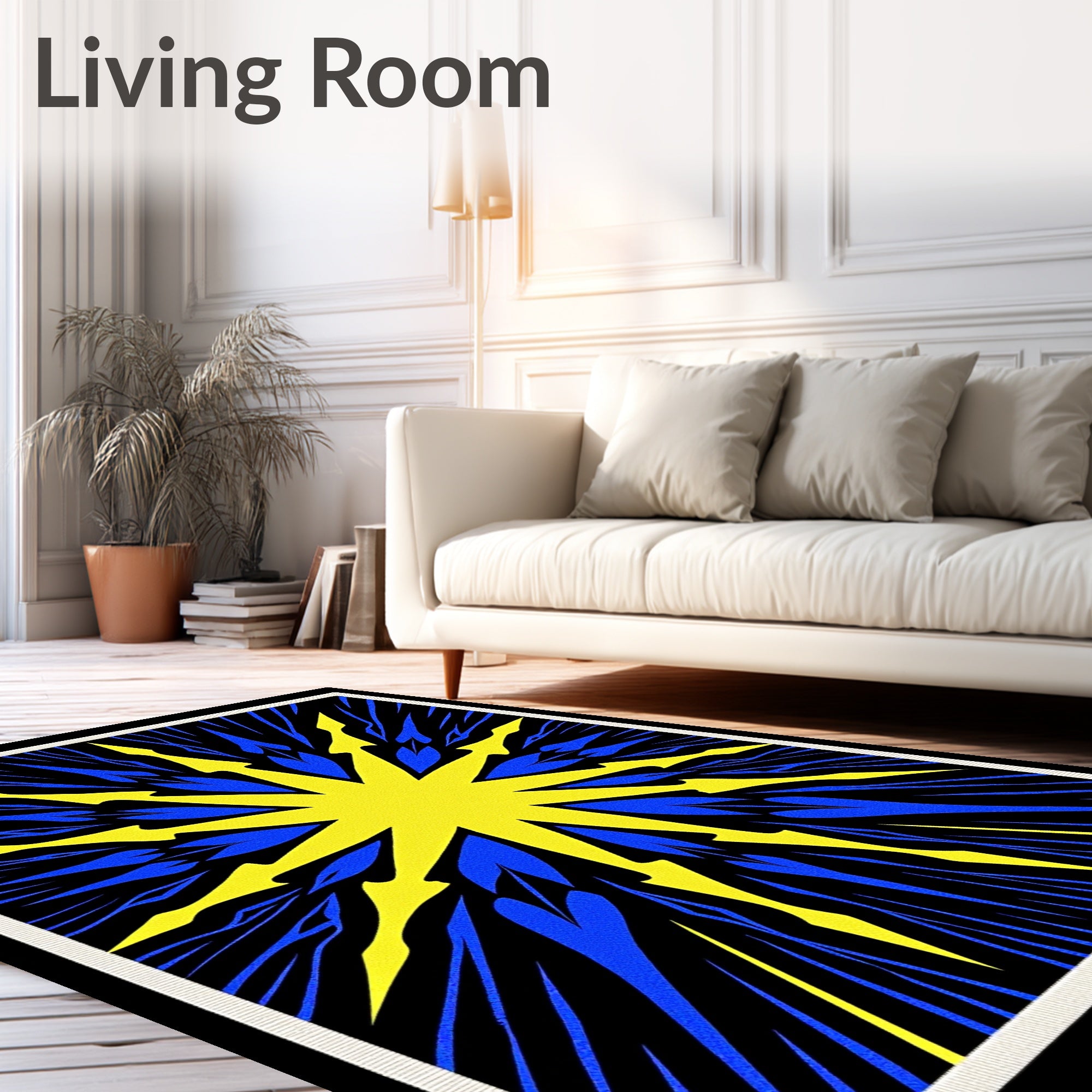Radiant Yellow Blue Starburst Pattern Rug