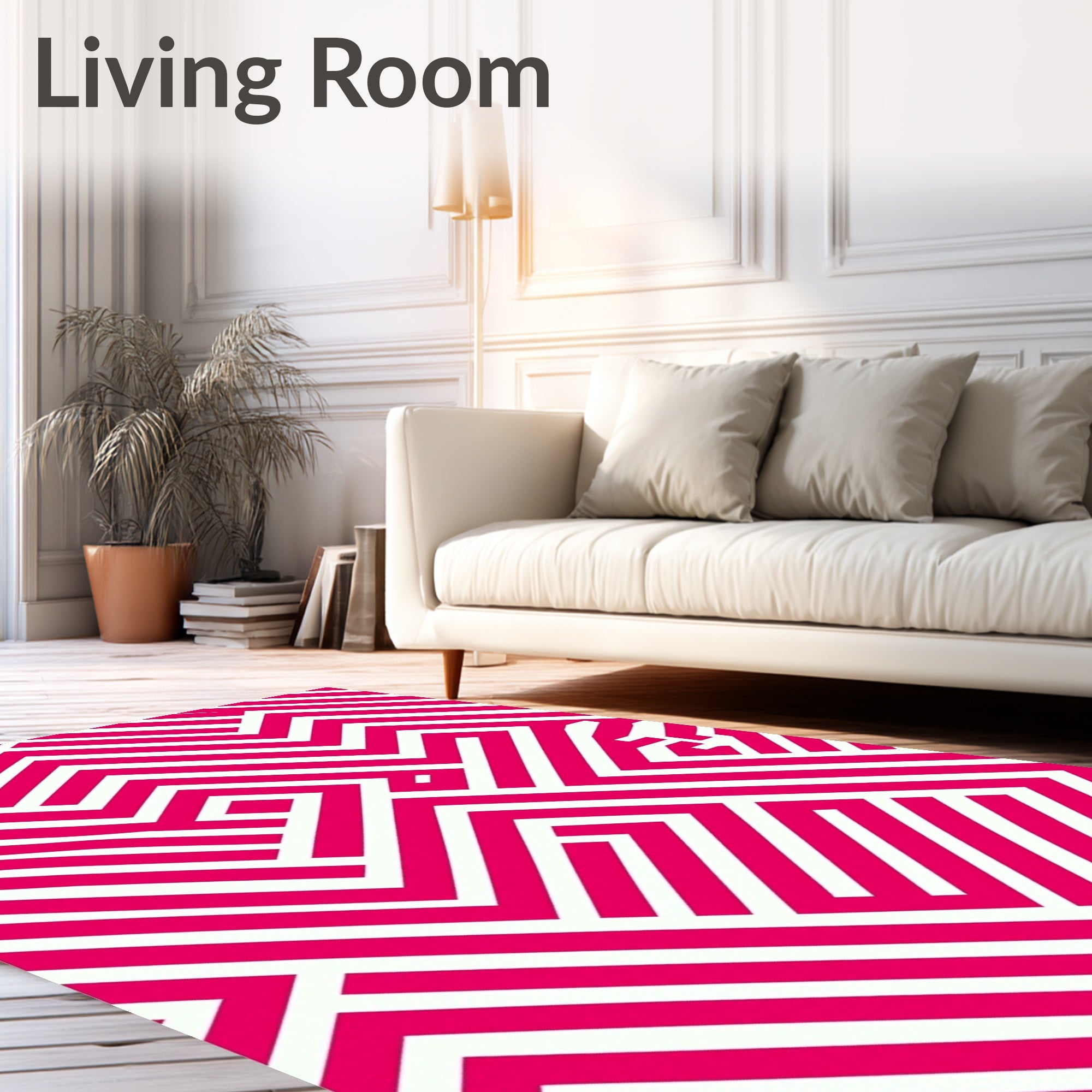 Bold Pink Geometric Maze Design Rug