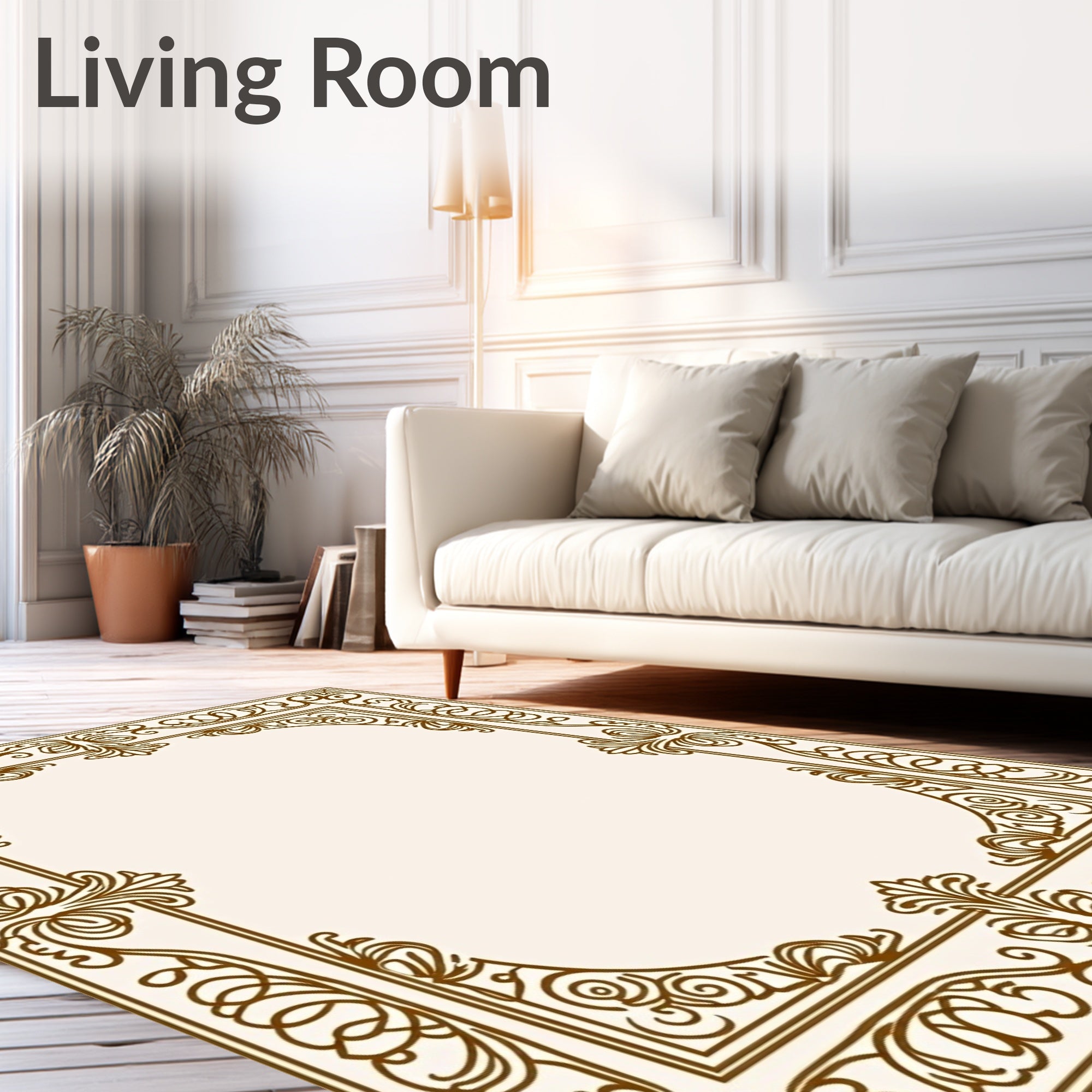 Ornate Scrollwork Floral Border Rug