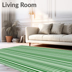 Classic Green White Vertical Stripe Pattern Rug