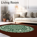 Elaborate Circular Green Ivory Medallion Rug