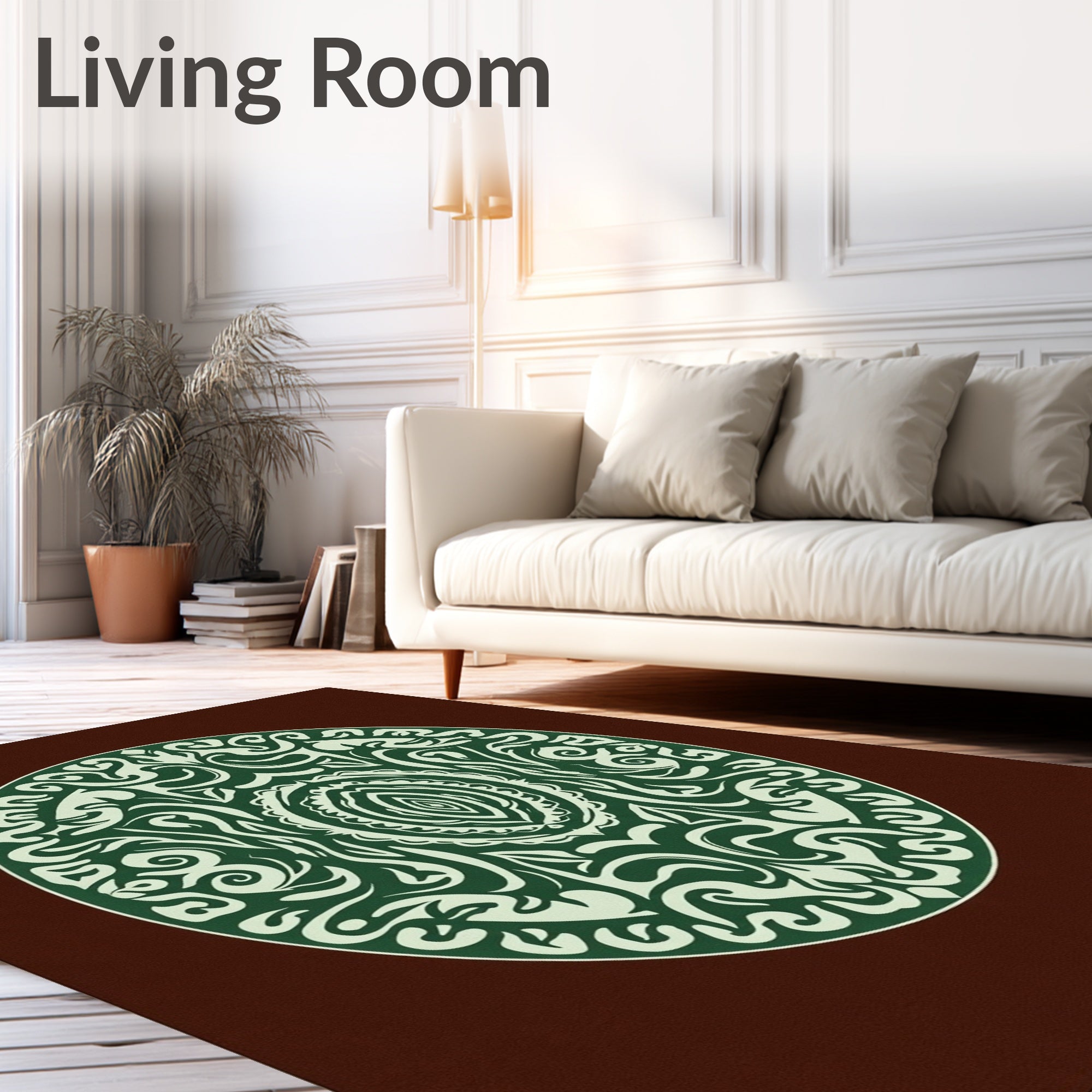 Elaborate Circular Green Ivory Medallion Rug