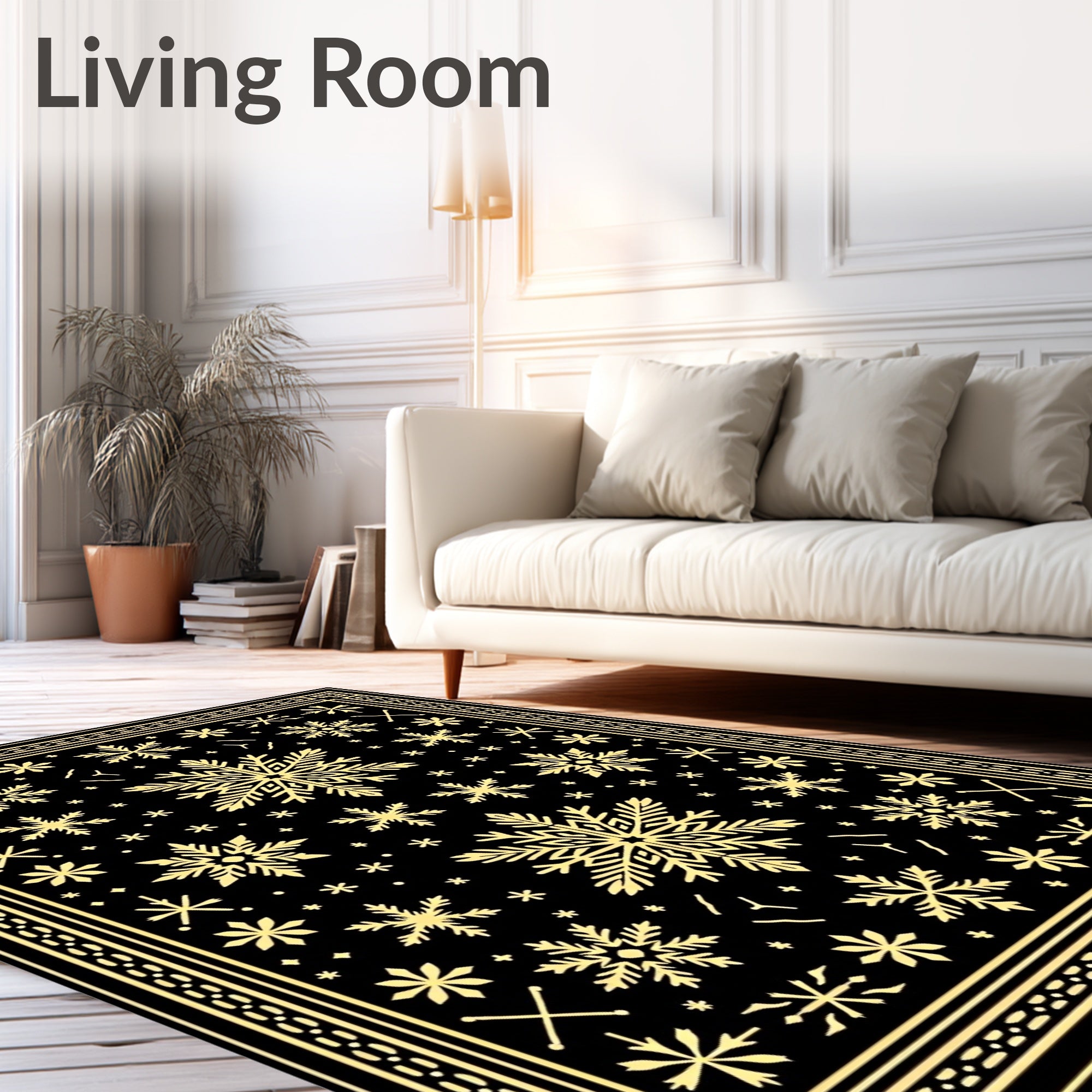 Golden Snowflake Black Contemporary Rug