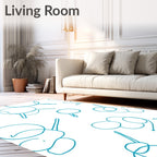 Teal Blob Cluster Line Art Rug