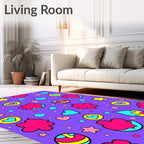 Vibrant Hearts Stars Shapes Pattern Rug