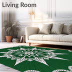 Emerald Green White Starburst Mandala Rug