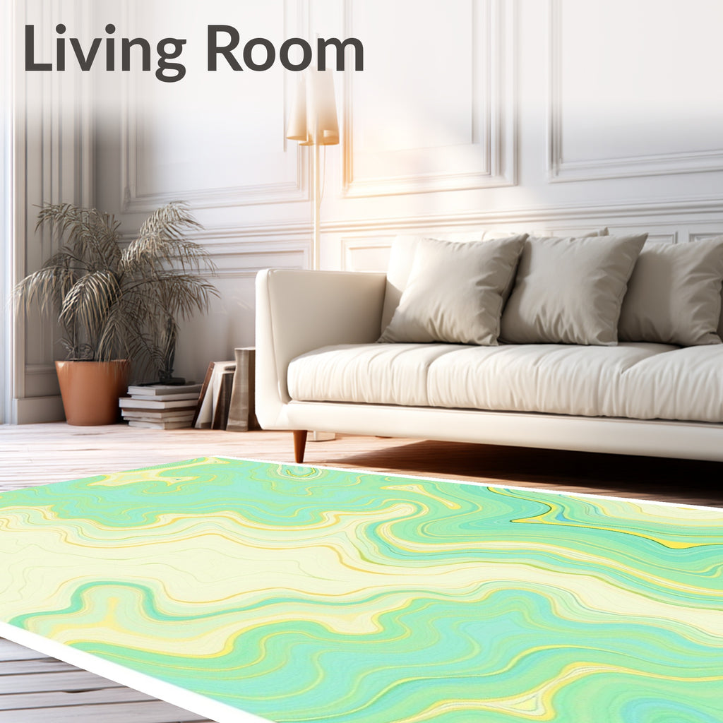 Abstract Aqua Yellow Swirls Rug