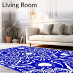 Bold Blue White Heart Mandala Design Rug