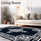 Ornate White Scroll Border Design Rug