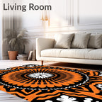 Orange Black White Mandala Pattern Rug