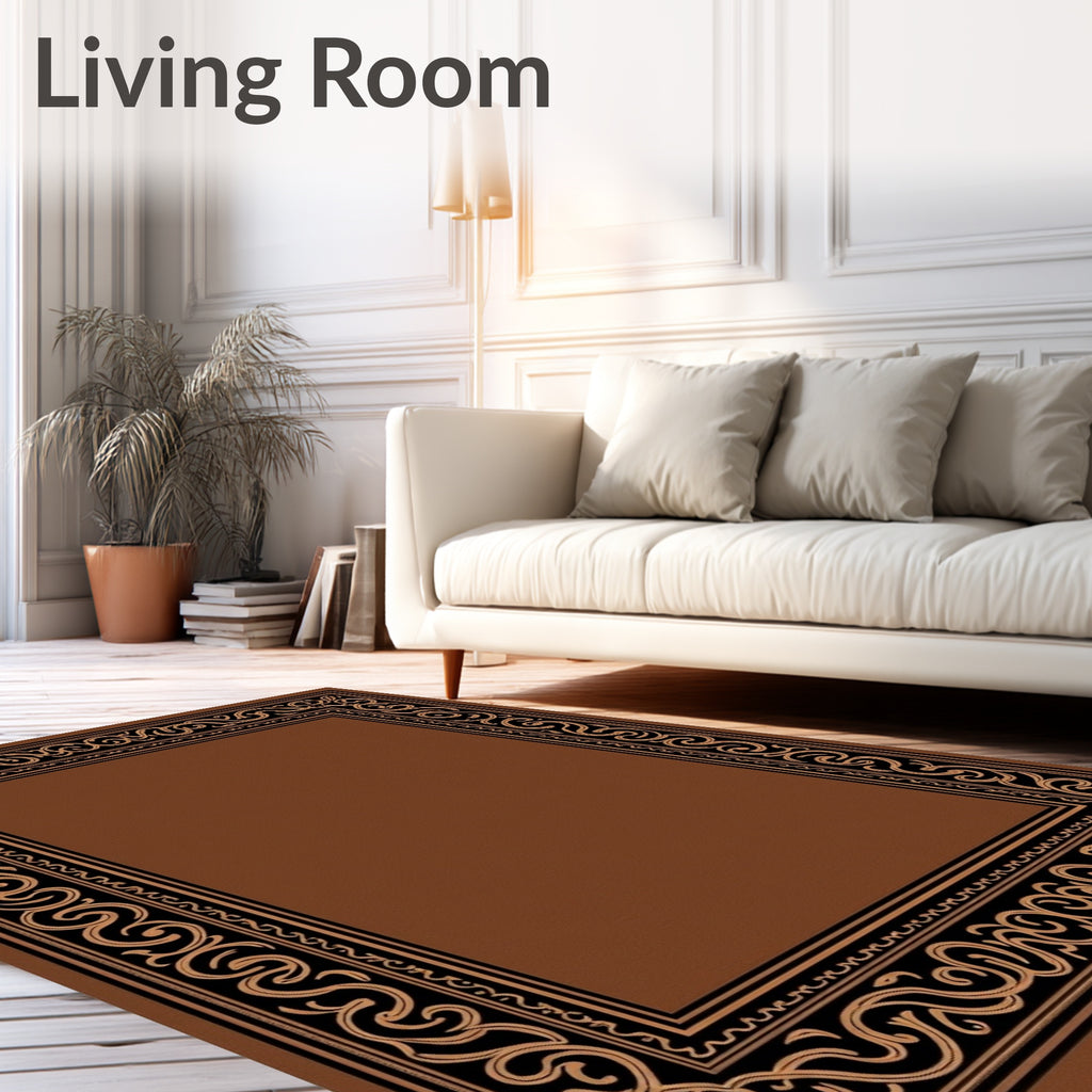 Classic Black Gold Scroll Border Rug