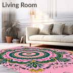 Floral Green Yellow Pink Mandala Design Rug