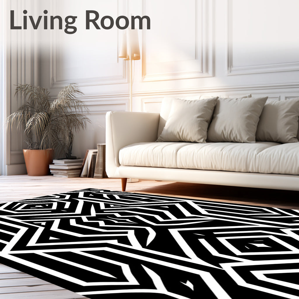 Bold Black White Geometric Pattern Rug