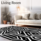 Bold Black White Geometric Pattern Rug