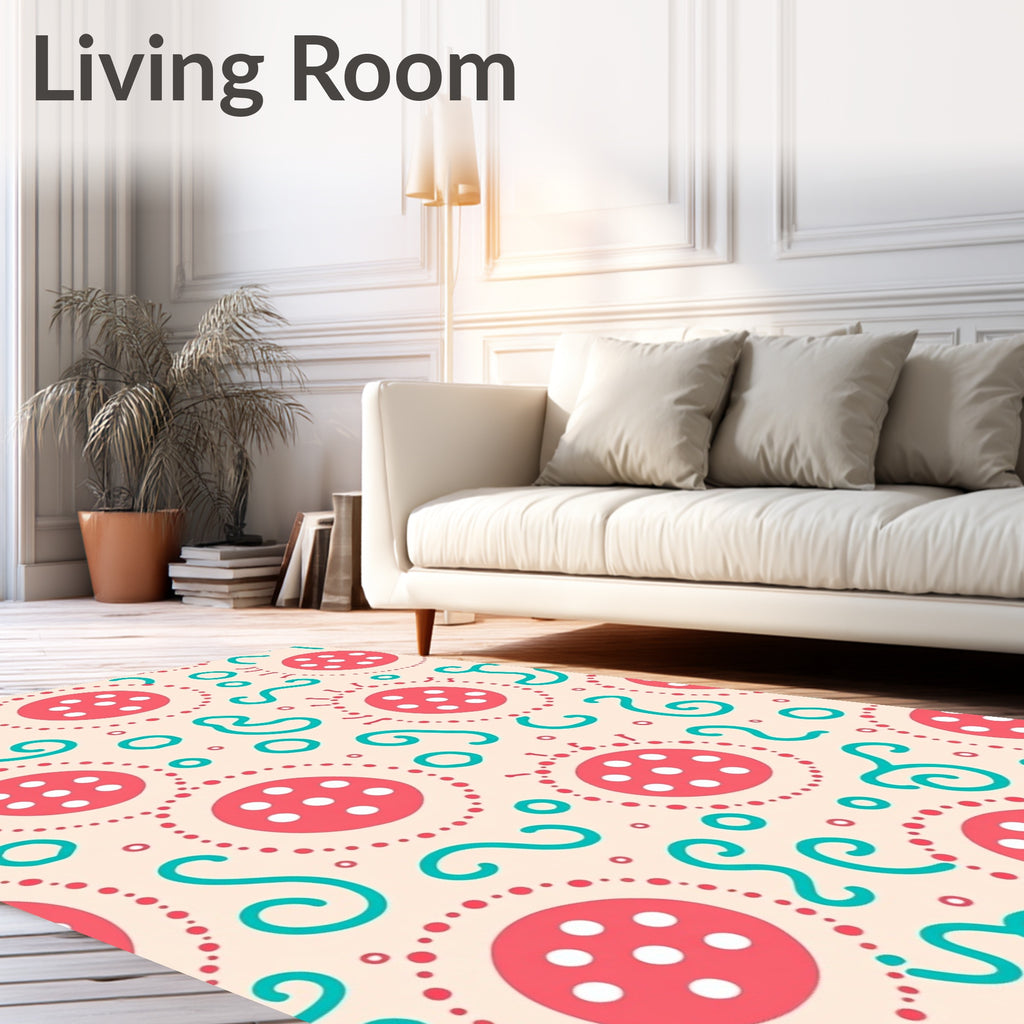 Coral Teal Dot Circles Design Rug