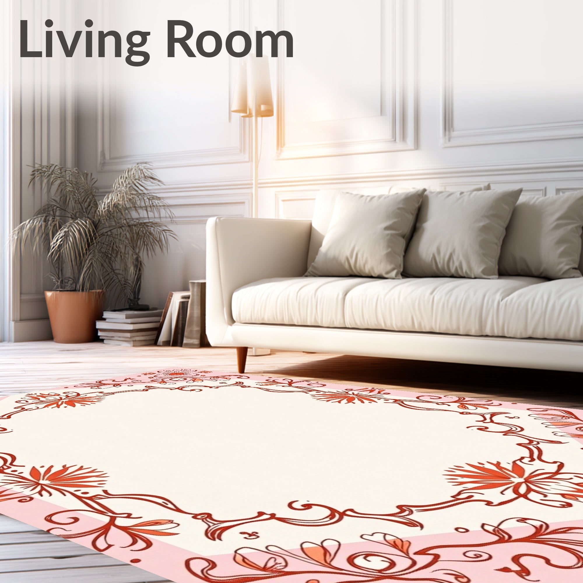 Floral Swirl Patterned Pink Rug