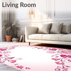 Pink Blooming Floral Sketch Pattern Rug
