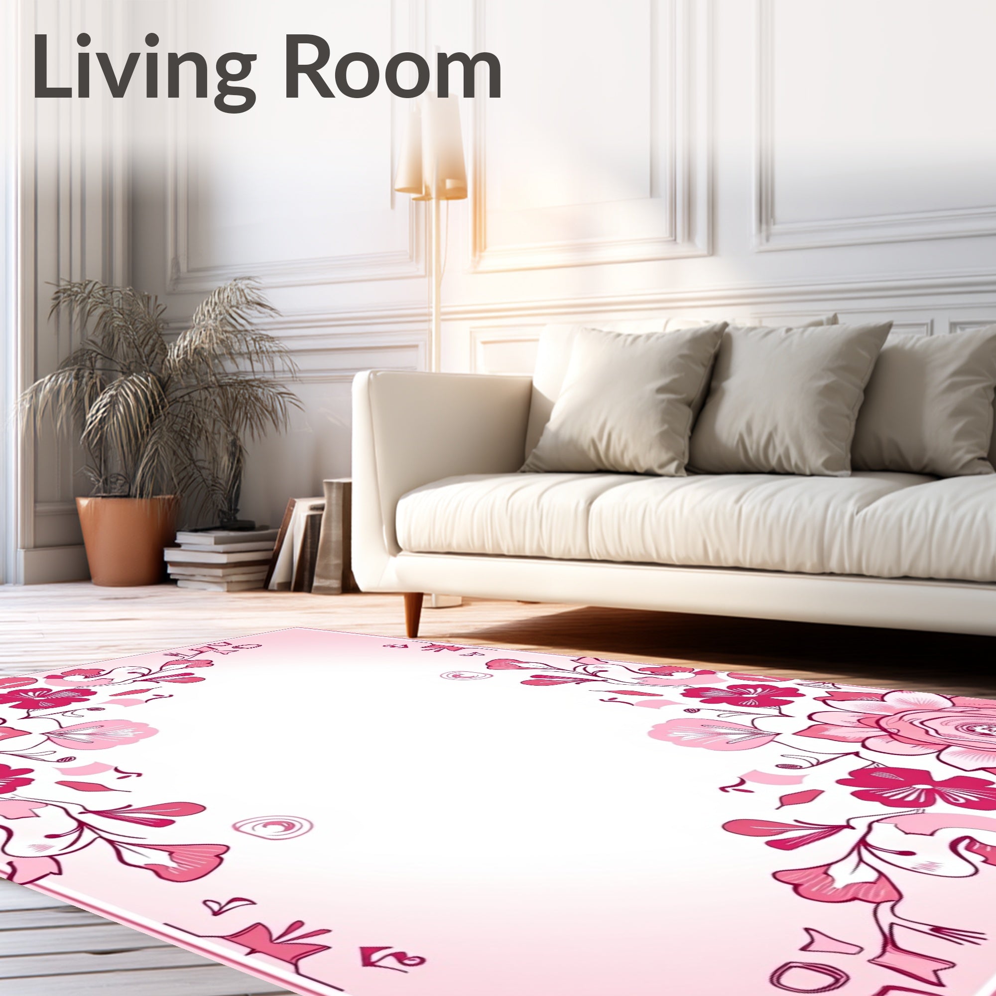 Pink Blooming Floral Sketch Pattern Rug