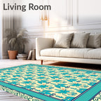 Aqua Floral Patterned Classic Rug