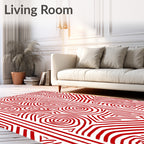 Vibrant Red Labyrinth Line Art Rug