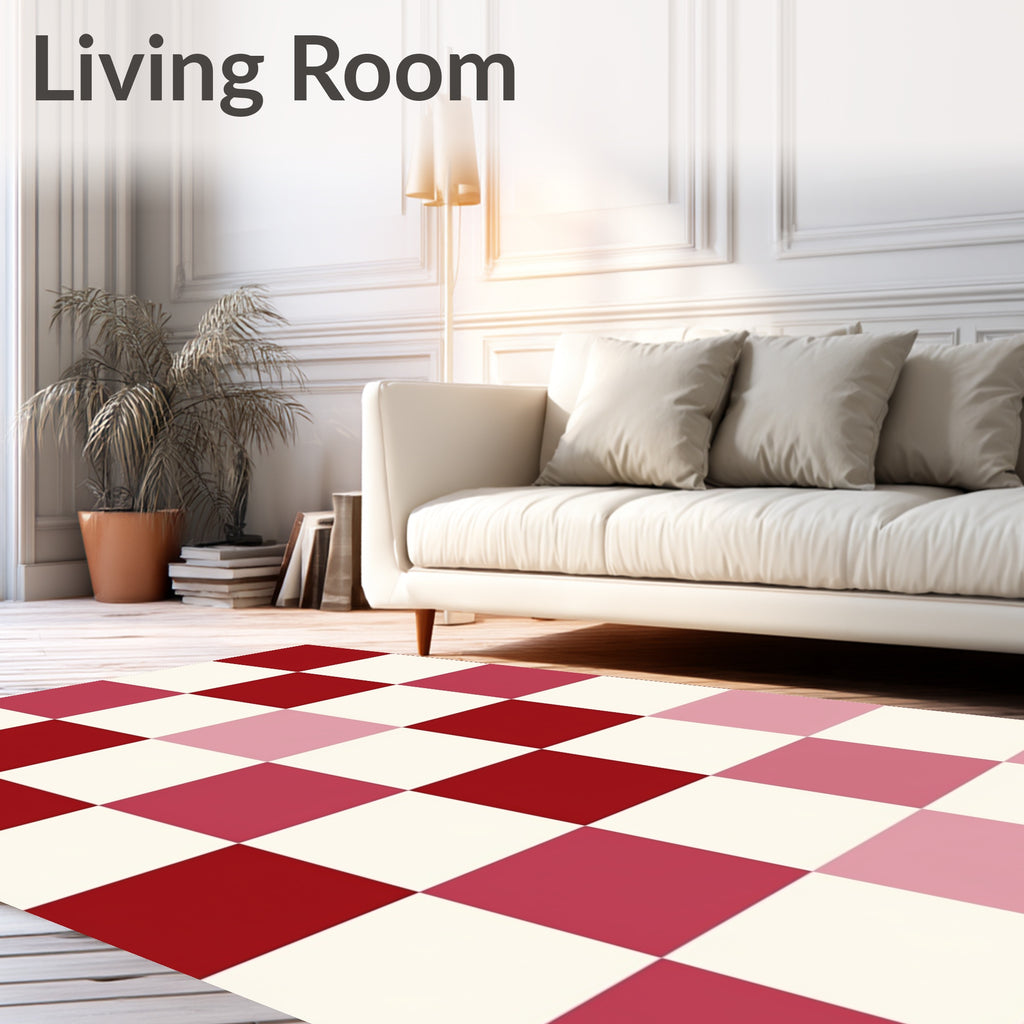 Checkerboard Red Pink White Pattern Rug