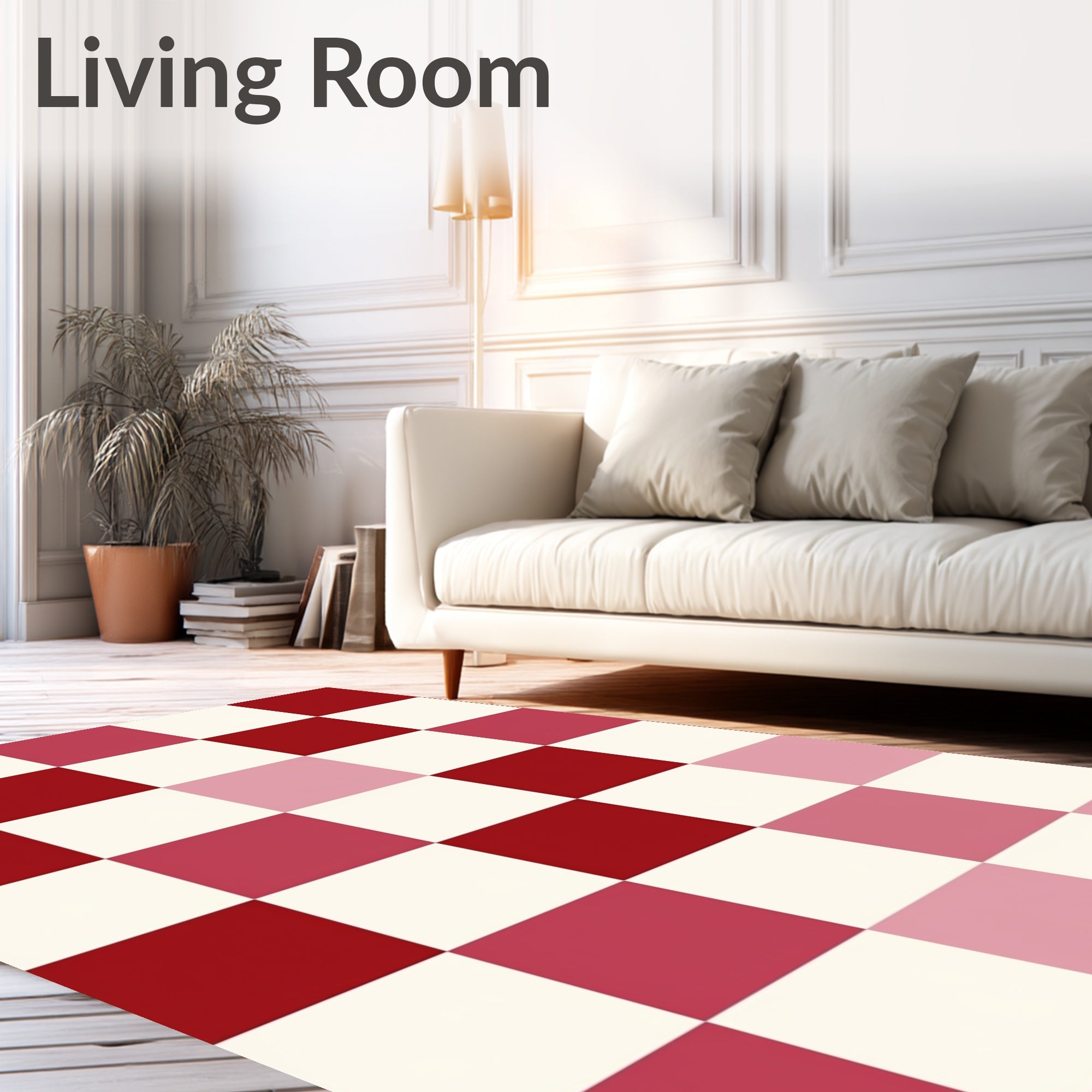 Checkerboard Red Pink White Pattern Rug