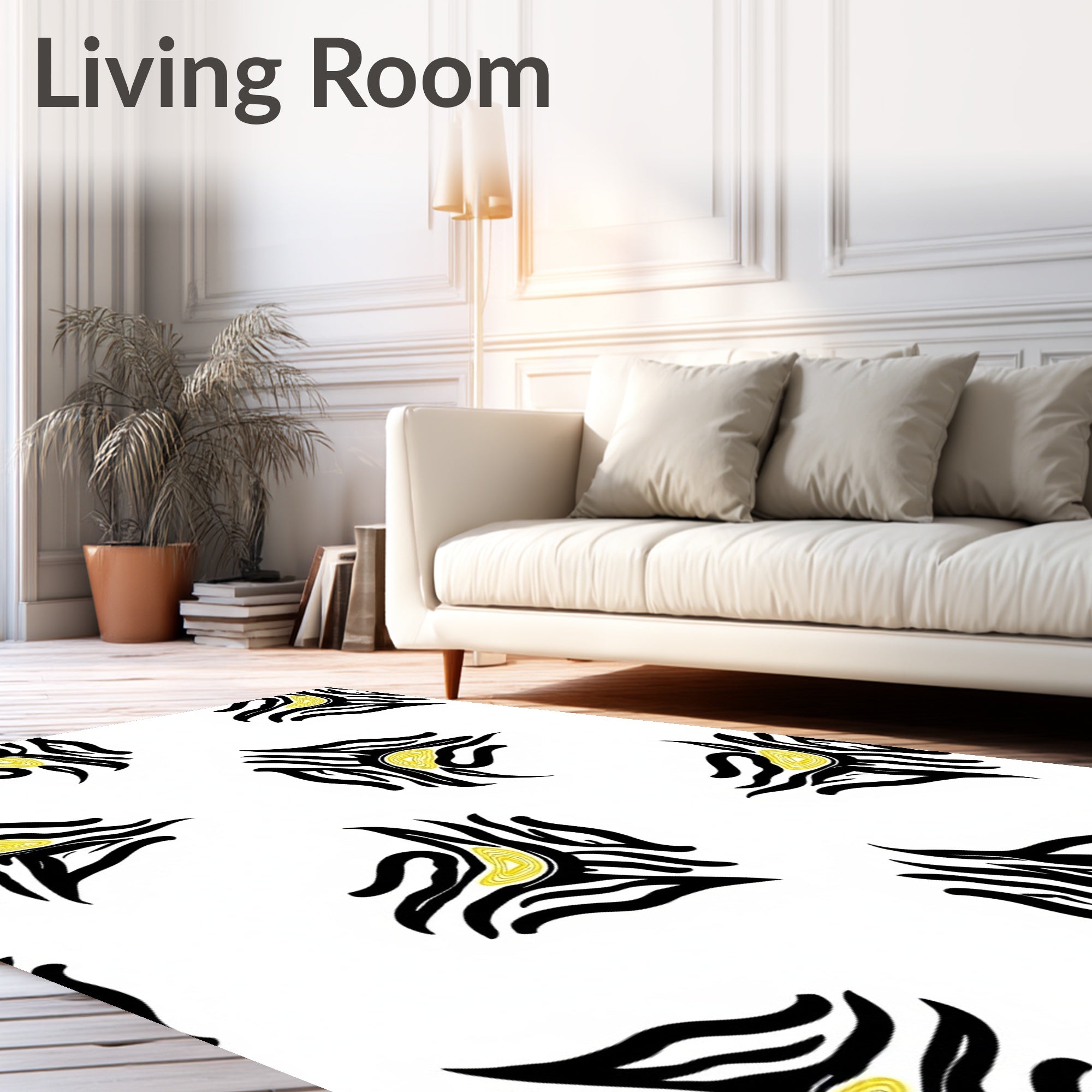 Bold Black Yellow Abstract Design Rug