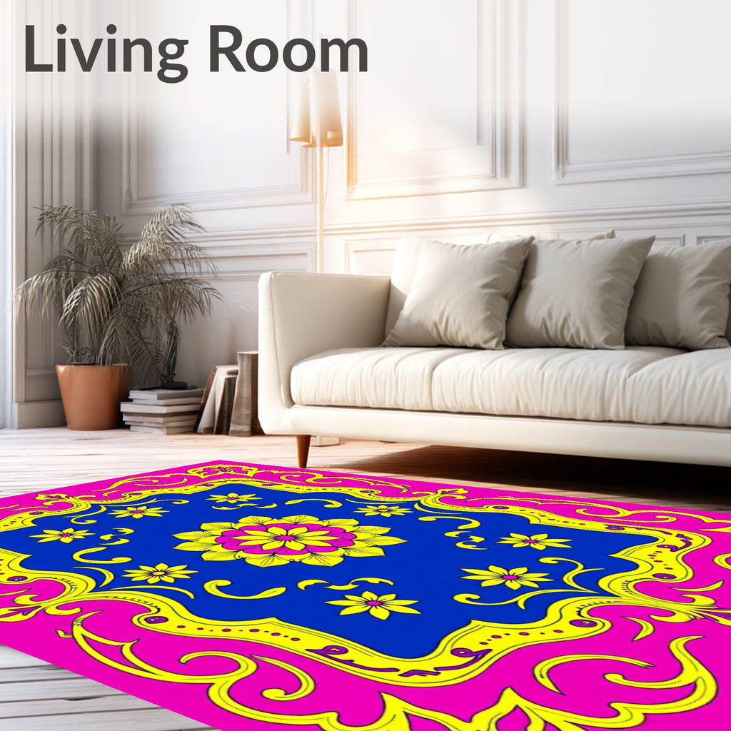 Vibrant Floral Border With Centerpiece Rug