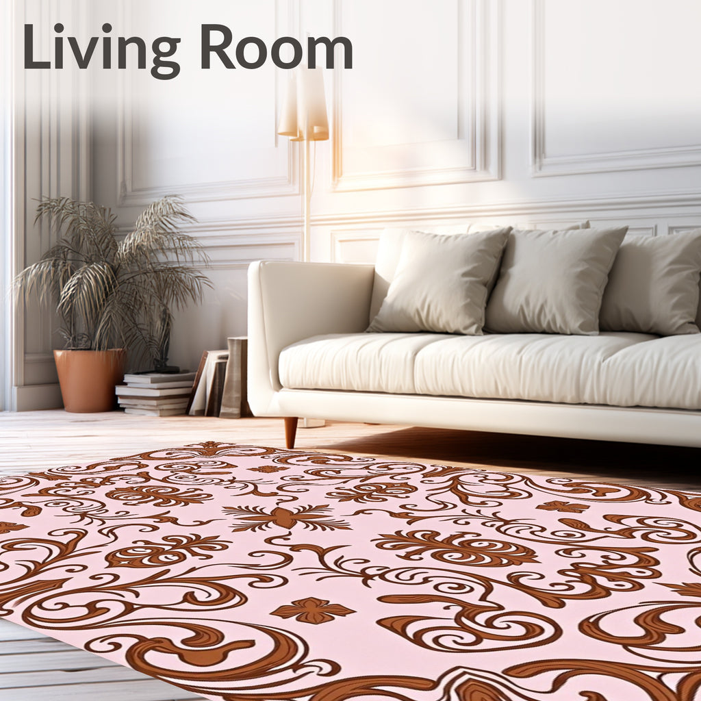 Ornate Brown Floral Swirl Accent Rug