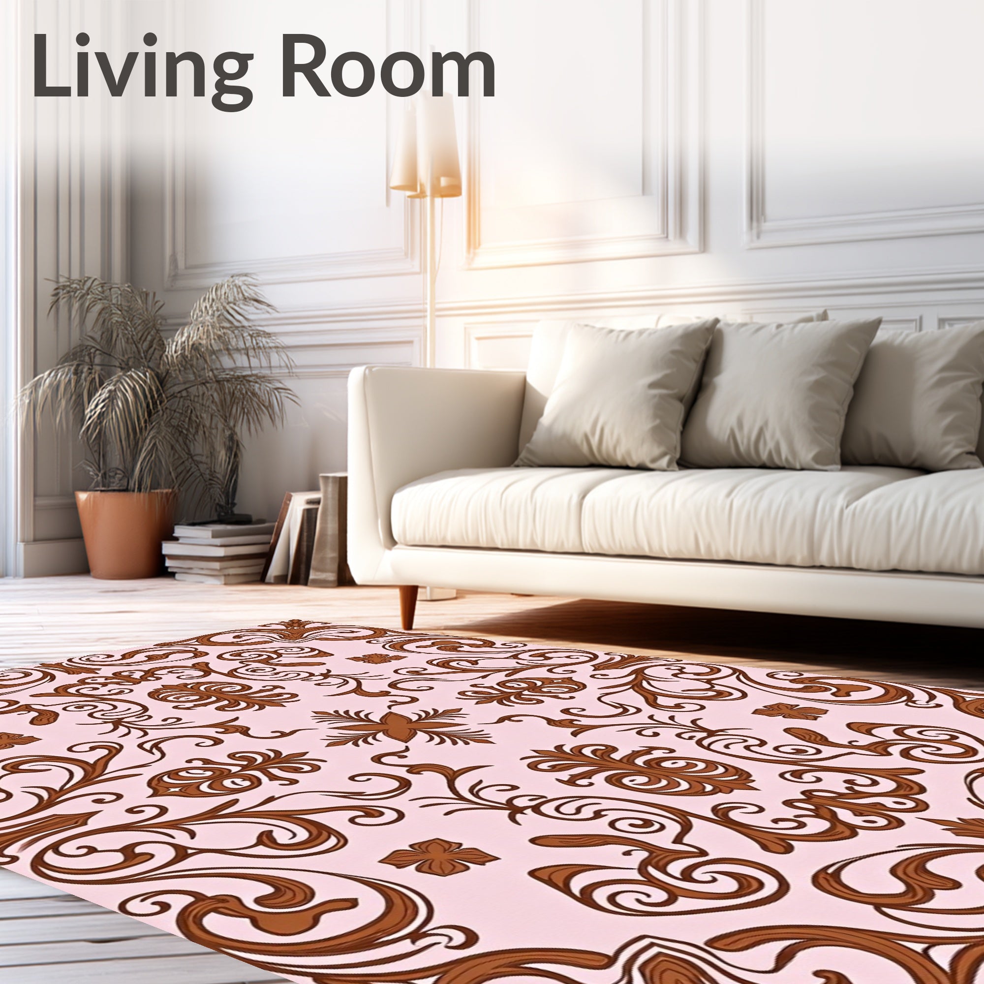 Ornate Brown Floral Swirl Accent Rug