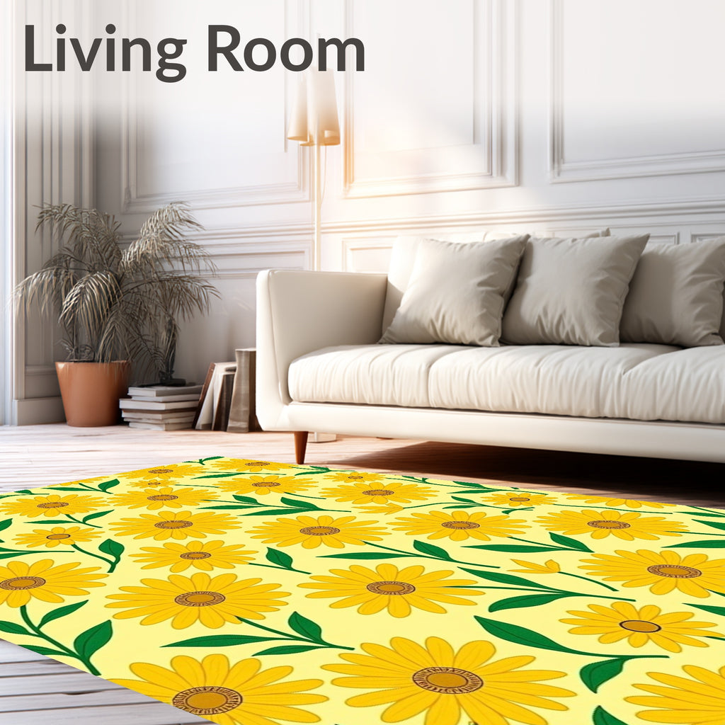 Cheerful Yellow Daisy Floral Pattern Rug