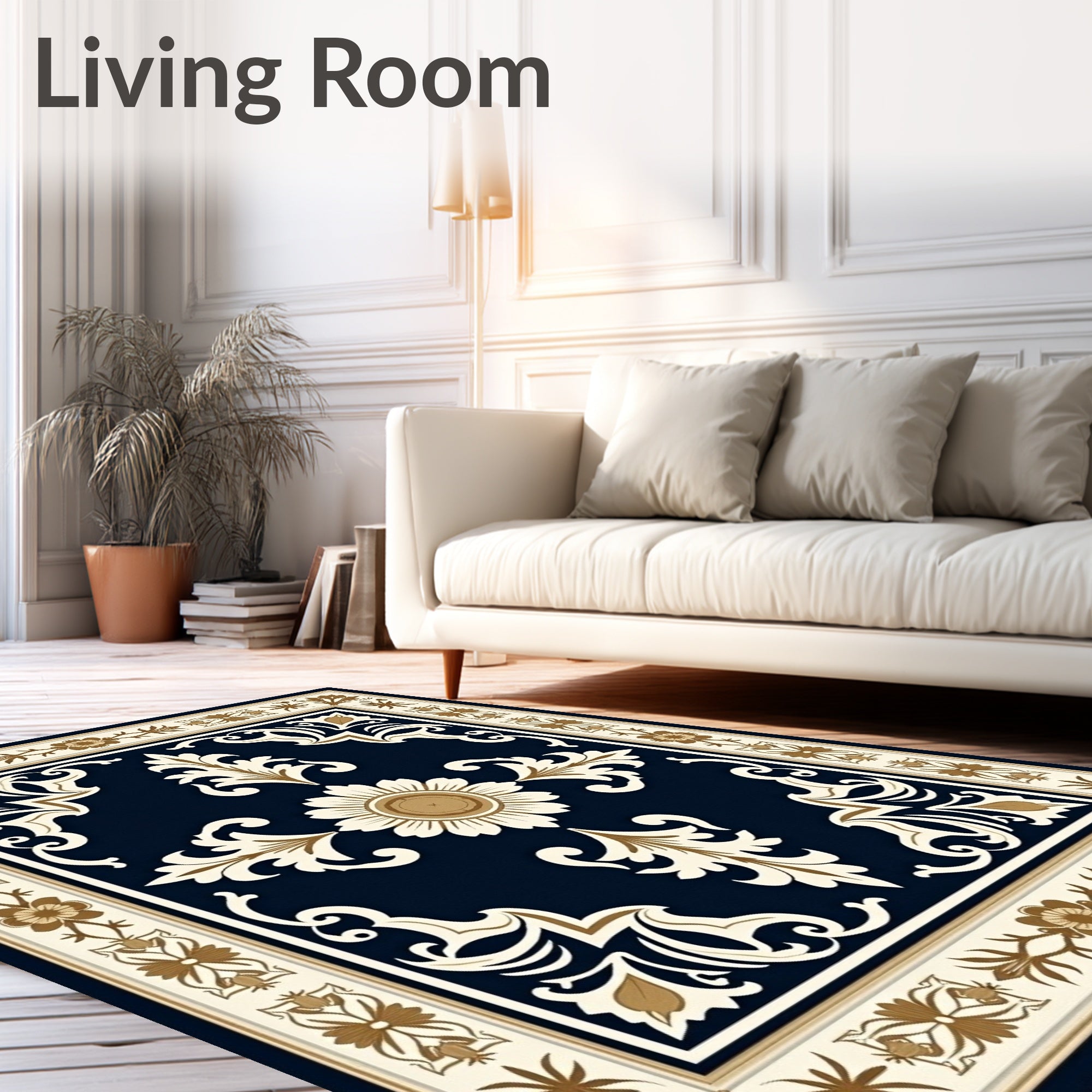 Classic Floral Medallion Navy Rug