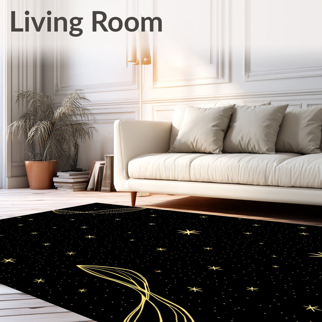 Golden Starry Night Whirls Rug