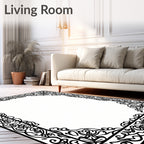 Ornate Black Swirl Border Design Rug