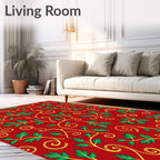 Festive Red Green Vine Swirl Rug