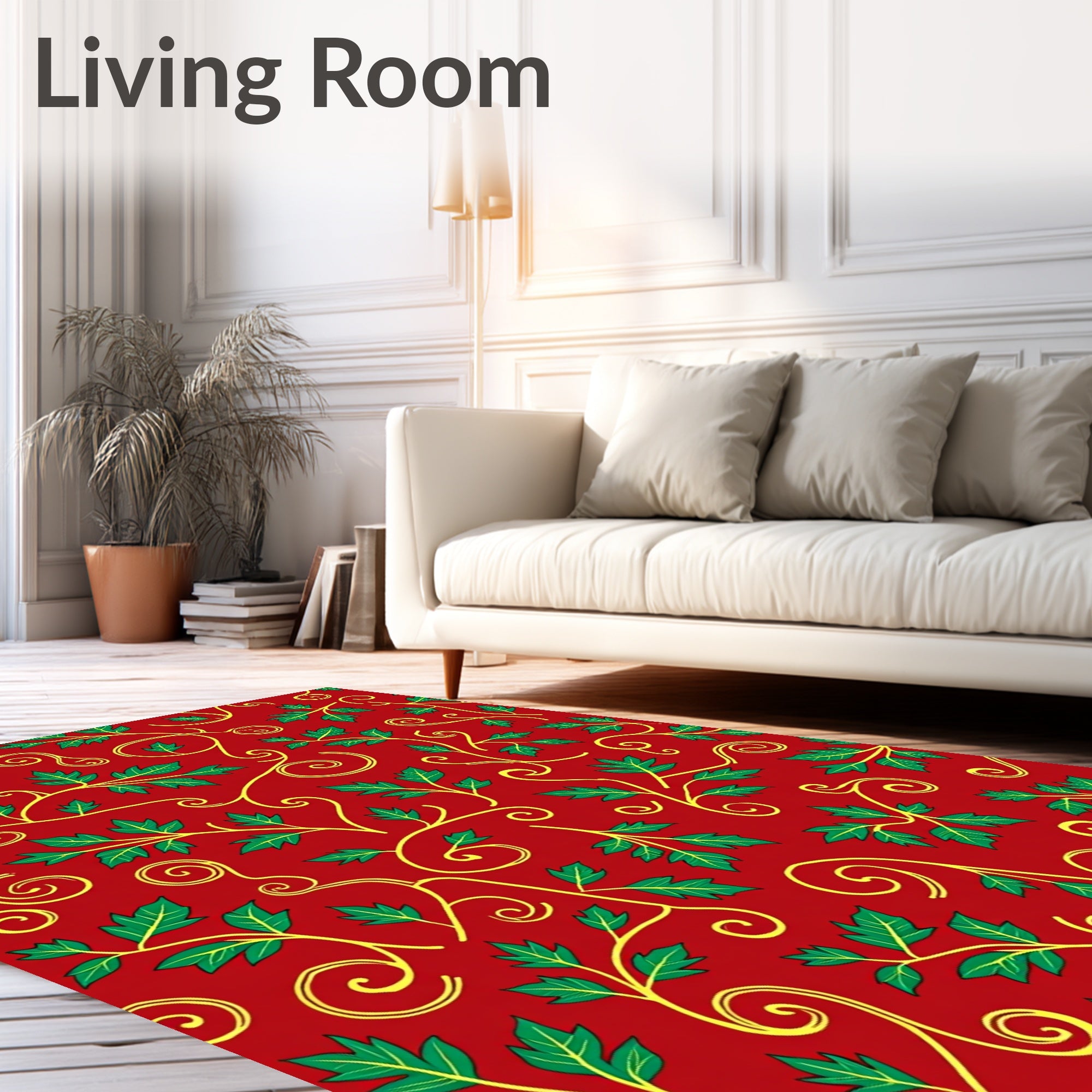 Festive Red Green Vine Swirl Rug