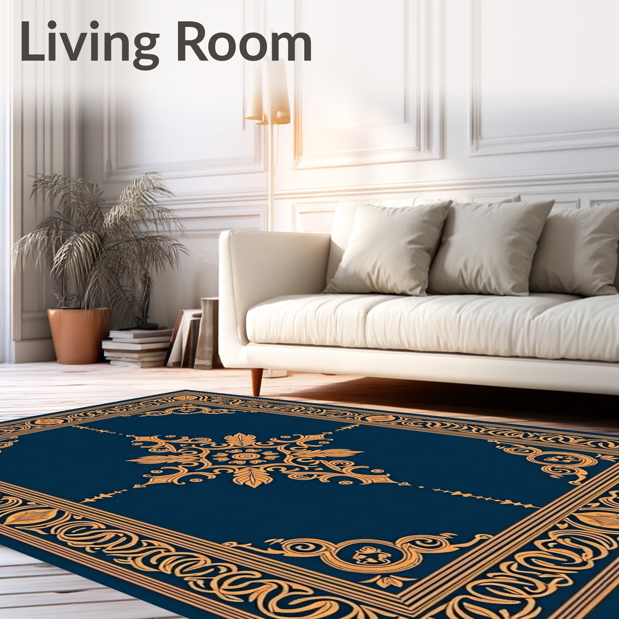 Ornate Gold Naval Floral Pattern Rug