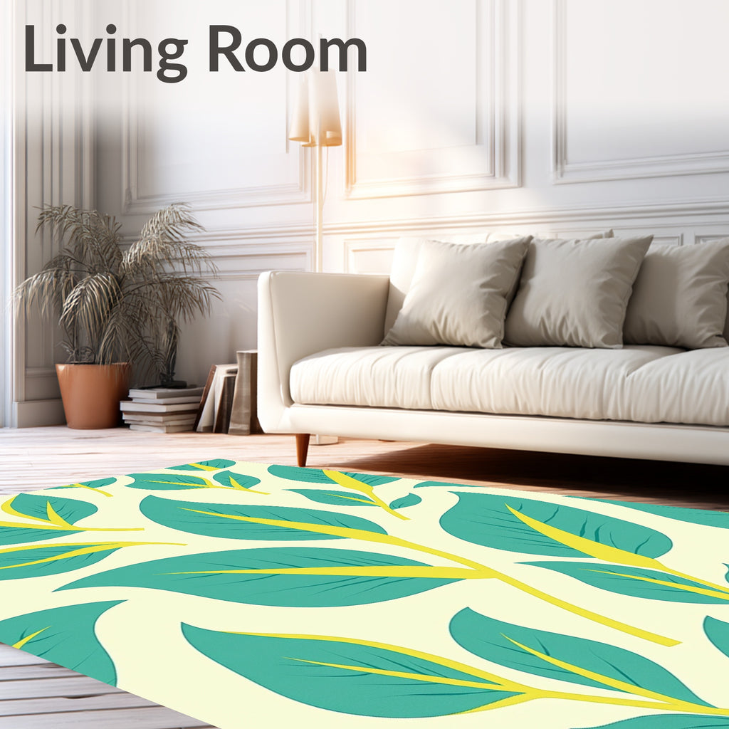 Teal Leaf Pattern Design Rug