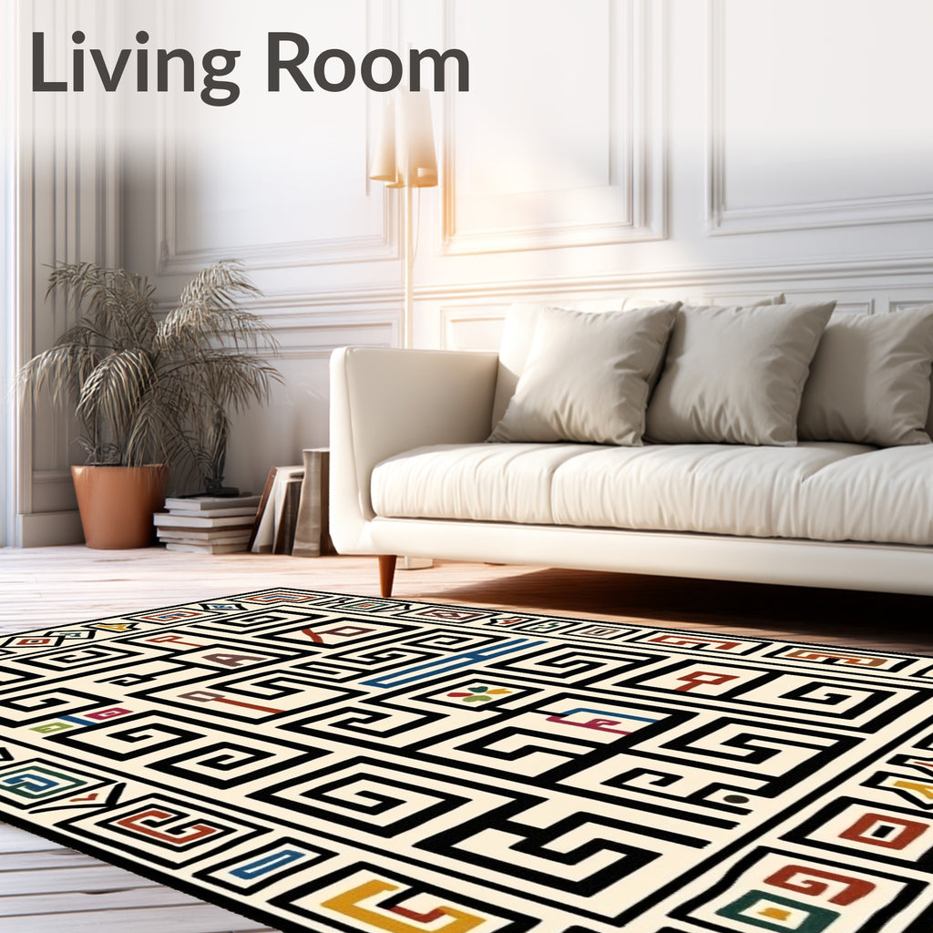 Bold Geometric Maze Pattern Rug