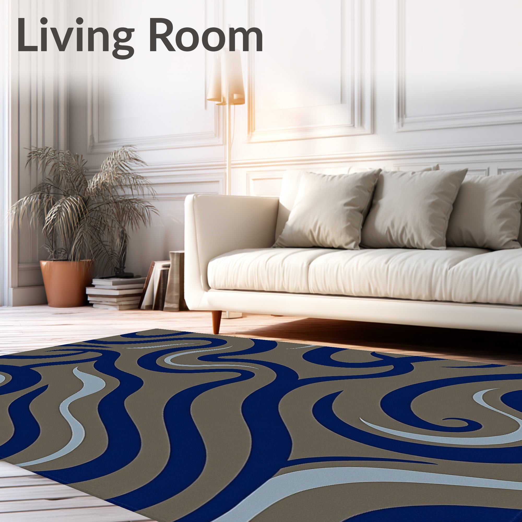 Abstract Blue Swirl Pattern Rug