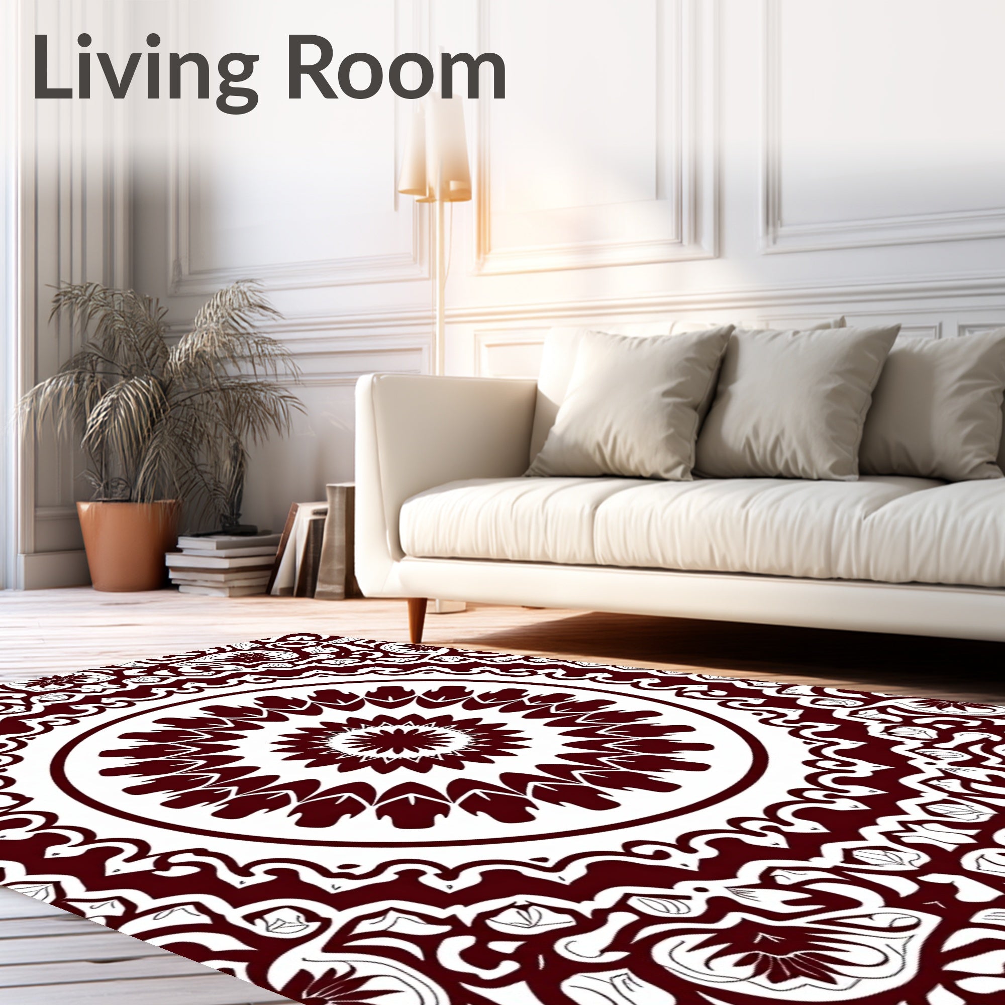 Maroon Floral Medallion Intricate Mandala Rug