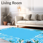 Bright Sky Blue Floral Foliage Frame Rug