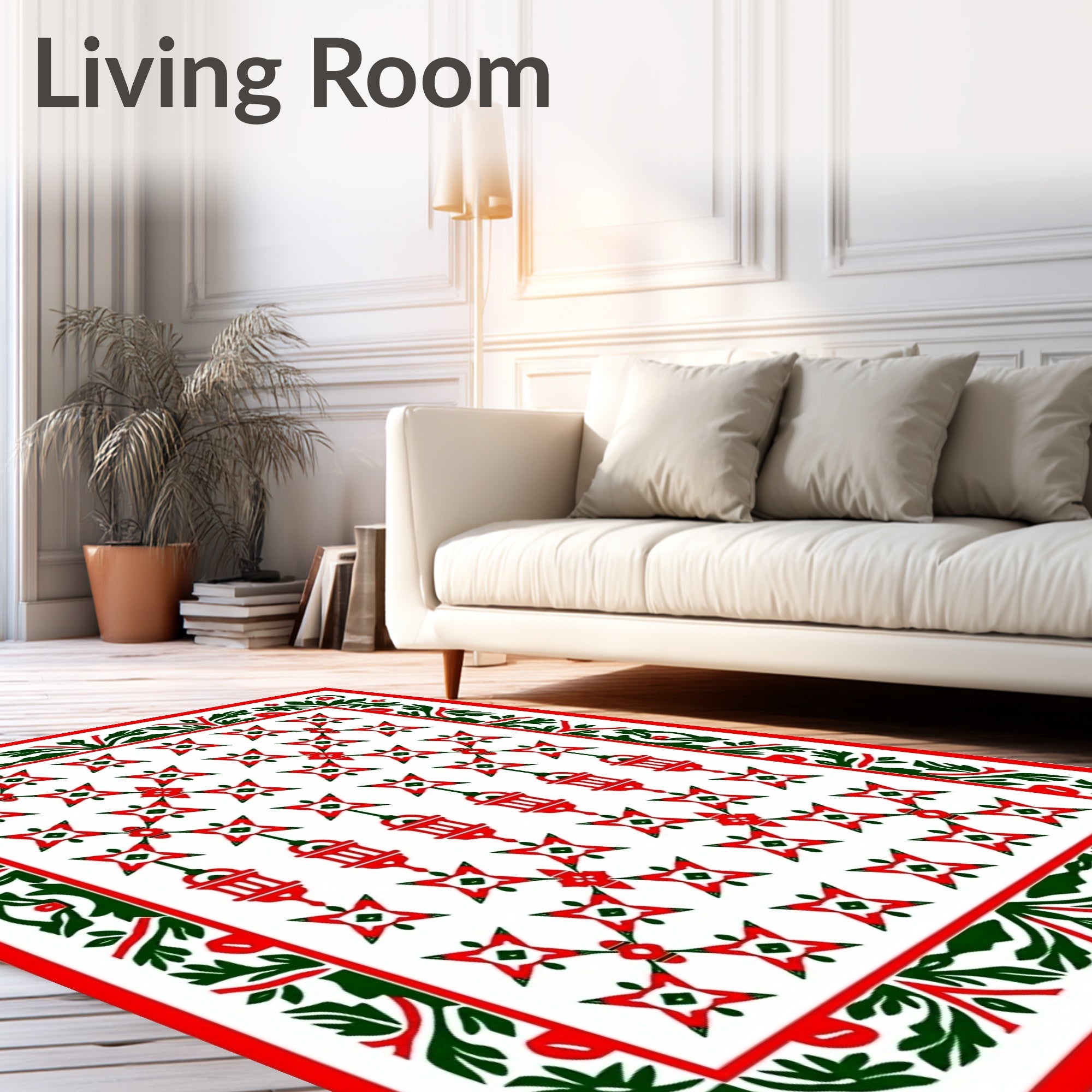 Crimson Lantern Star Floral Border Rug