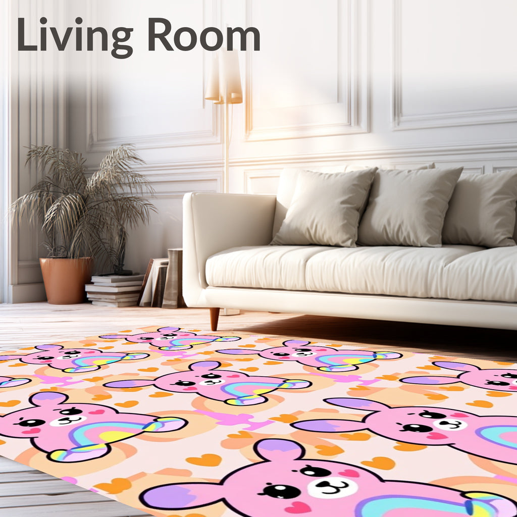 Pink Bunny Rainbow Heart Pattern Rug