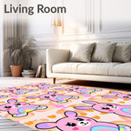 Pink Bunny Rainbow Heart Pattern Rug