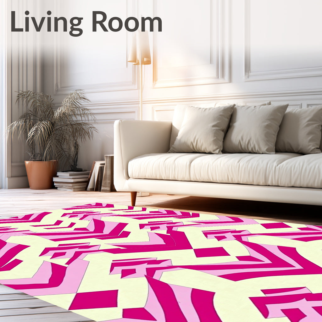 Geometric Pink Yellow Chevron Pattern Rug